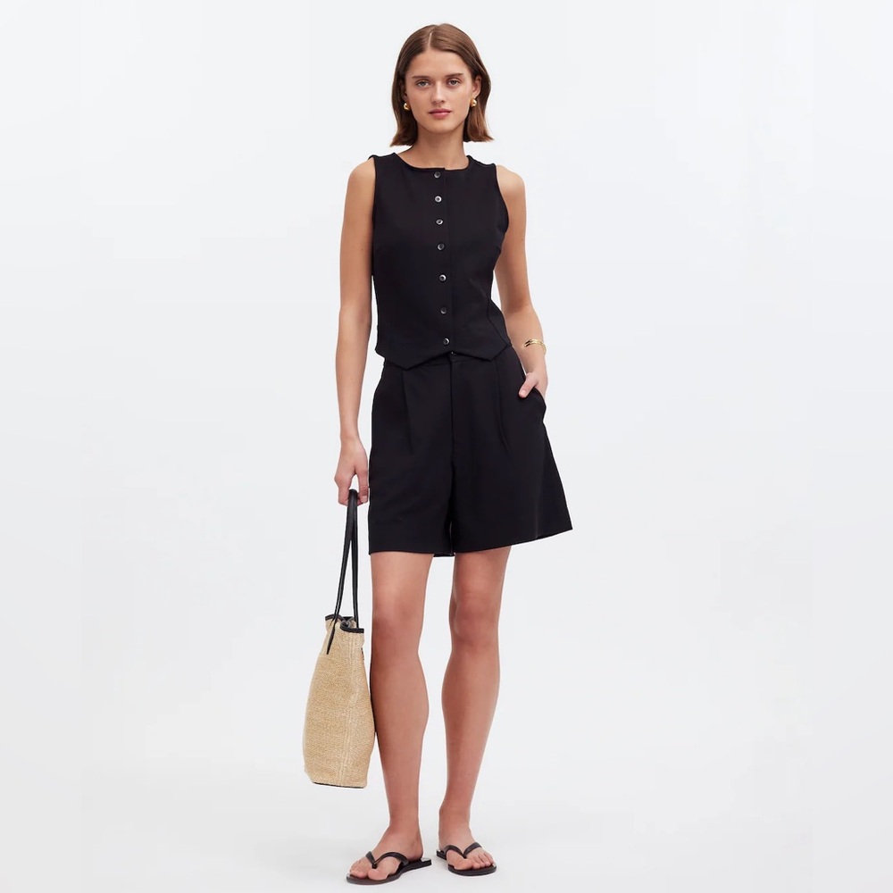 Madewell Cutaway Button-Front Vest in Ponte In True Black Size XL NWT
